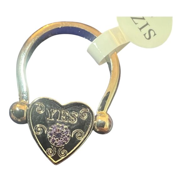 Fragrant Jewel Silver Tone Heart Shaped YES/NO Ring Sz 7 Rhinestone Accent NEW - Picture 4 of 6